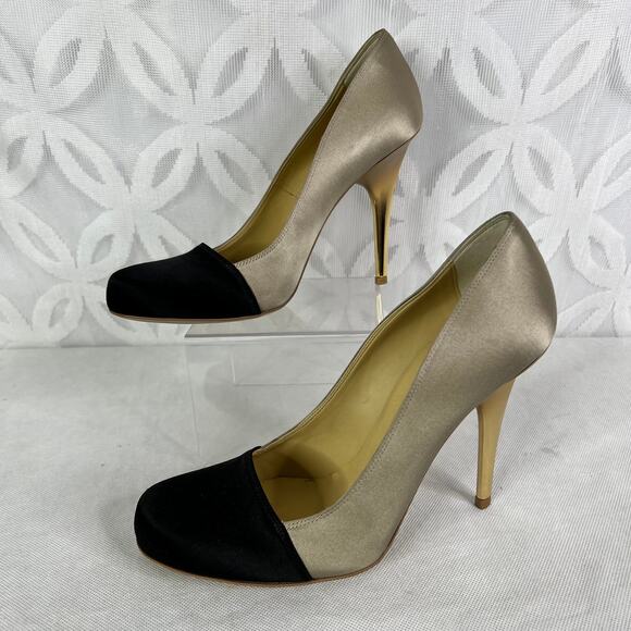 Stella McCartney Two Colors Satin Pumps Golden Metallic - Picture 7 of 14
